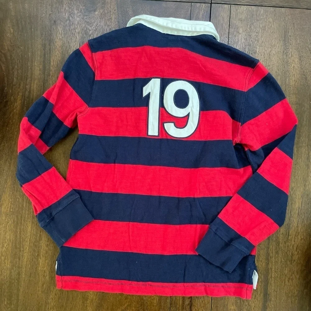 GAP Kids Rugby Boy's LARGE Navy Muted Red Stripe LS  Slub Polo #19 Preppy